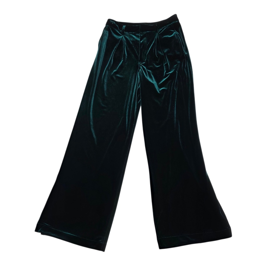 BLANKNYC Velvet Wide Leg Pants Women 31 Green High Rise Pleated Holiday Party